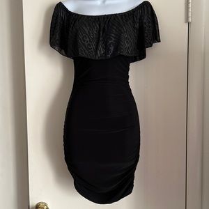 Symphony off the shoulder bodycon black cocktail dress